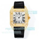Swiss Clone Cartier Santos Ladies Watch 100th Anniversary 35.6 Yellow Gold Diamond Set 